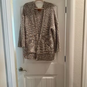 POL Women's Textured Knit Cardigan - Cream and Brown
